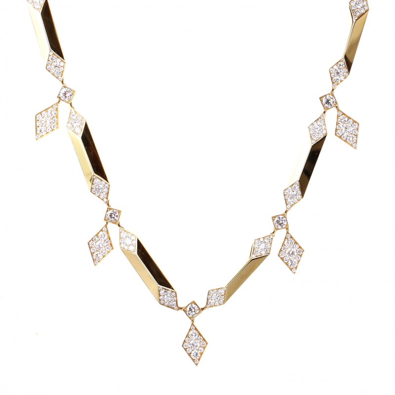 18k Yellow Gold Diamond Necklace with 5 Geometric Lozenge Drops