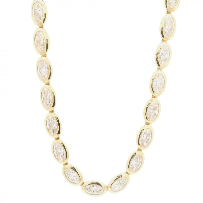 Rahaminov 18k Yellow Gold Bezel Set 13.20 Carat Diamond Tennis Necklace