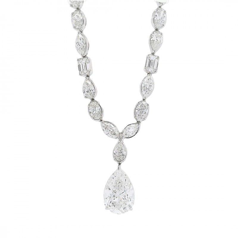 Rahaminov 18k White Gold Mixed Shape Necklace with a 5.01 Carat Pear Shape Diamond