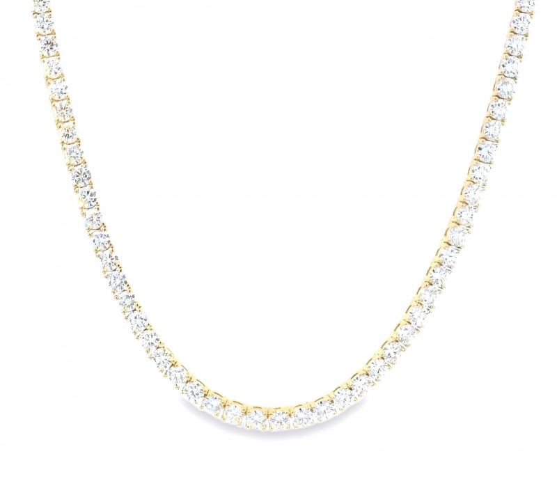 14.00 Carat 18k Yellow Gold Diamond Tennis Necklace