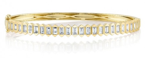 14k Yellow Gold Diamond Bangle With 1.70 Carats of Baguette Diamonds.