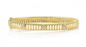 14k Yellow Gold Diamond Bezel Bangle With 0.33 Carats of Round Diamonds.