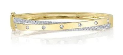 14k Yellow Gold Diamond Layered Bangle With 0.57 Carats of Round Diamonds.