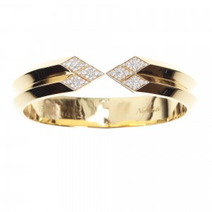 18k Yellow Gold Double Ridge Diamond Bangle