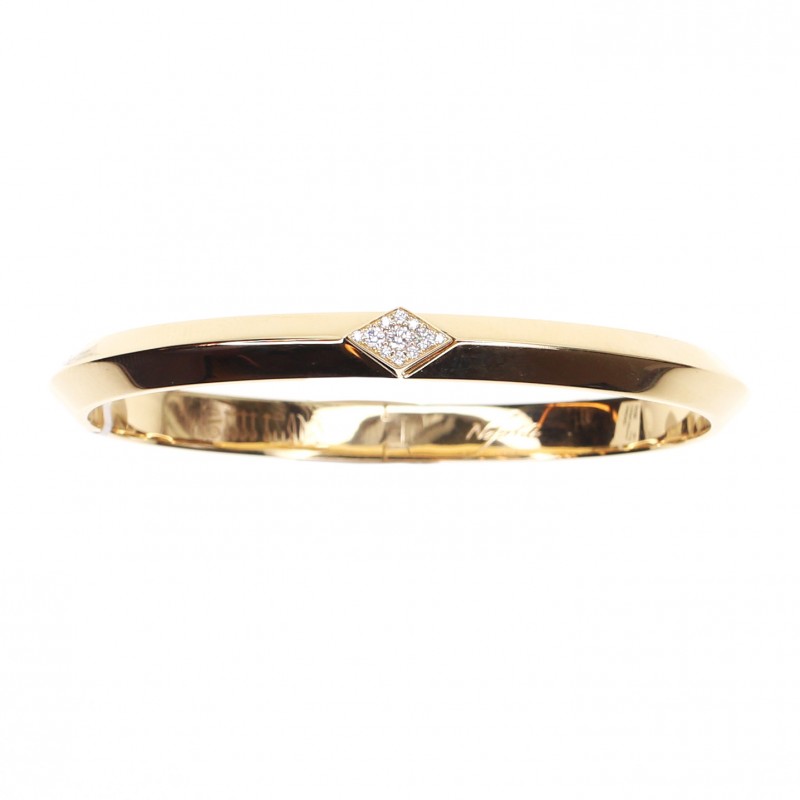 18k Yellow Gold Diamond Bangle, Single Ridge & Lozenge