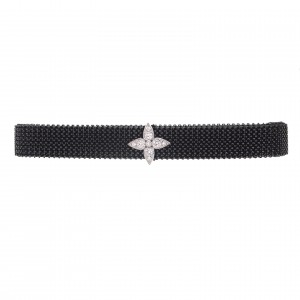 Mariani Black Flexible  Steel Mesh Bracelet with Diamond Flower