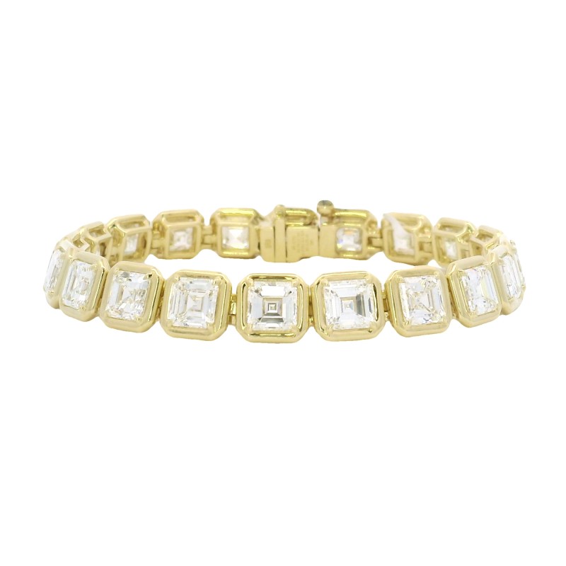 Rahaminov 18k Yellow Gold  Illusion Bezel Set Ascher Cut 20.10 Carat Diamond Bracelet