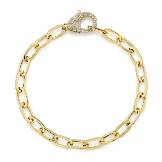 14k Yellow Gold Paperclip Link Bracelet with Diamond Clasp