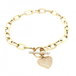 14k Yellow Gold Pave Diamond Heart Bracelet