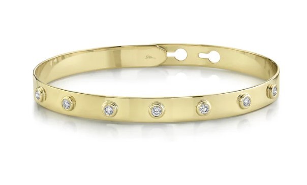 14k Yellow Gold Bezel Set Diamond Bangle