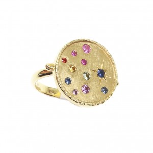 Penny Preville 18k Yellow Gold Rainbow Sapphire Galaxy Ring