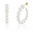 14K Yellow Gold Round Cultured Pearl Hoops