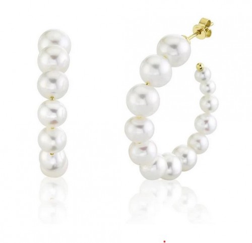 14K Yellow Gold Round Cultured Pearl Hoops