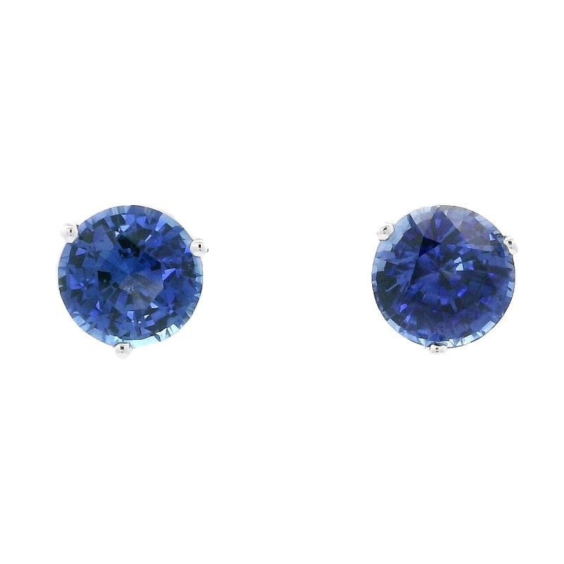 18k White Gold 3-Prong Martini Set Blue Sapphire Studs