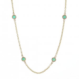 18k Yellow  Chain  Necklace With Emerald Stations