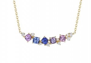 Penny Preville 18k Yellow Gold Rainbow Sapphire Cluster Necklace