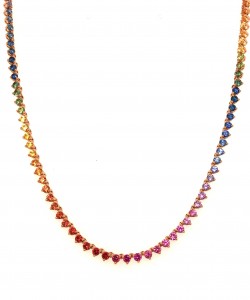 18k Rose Gold Rainbow Sapphire Straight Line Necklace