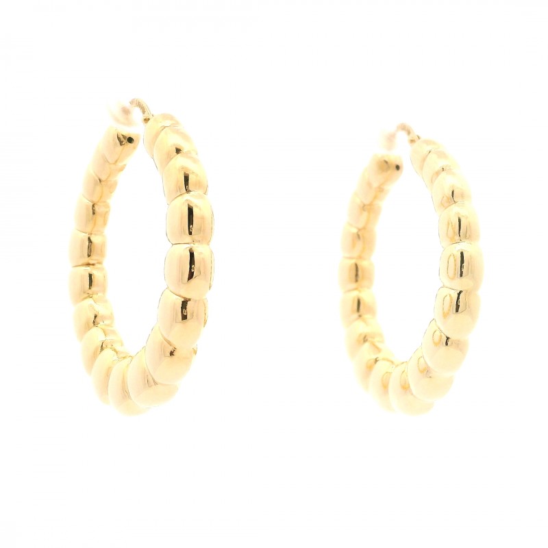 18k Yellow Gold Bead Round Hoop Earrings