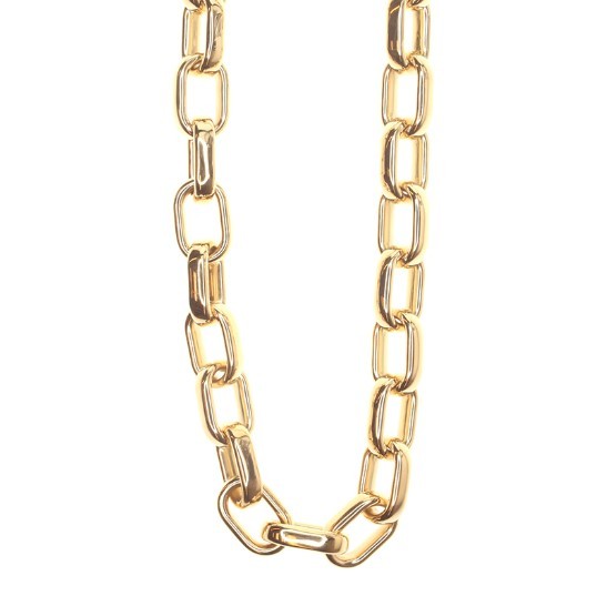 18k Yellow Gold Rectangle Link Necklace.