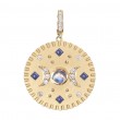 18k Yellow Gold Moon Medallion With Diamonds, Sapphires and Moon Stone.