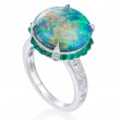 Platinum 6.03 Carat Opal Ring with Diamonds & Emeralds