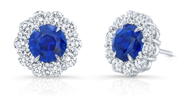 18k White Gold Cluster Diamond & Sapphire Studs