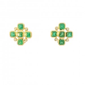 18k Yellow Gold Emerald & Diamond Earrings