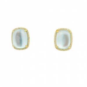 14k Yellow Gold Blue Topaz & Diamond Earrings