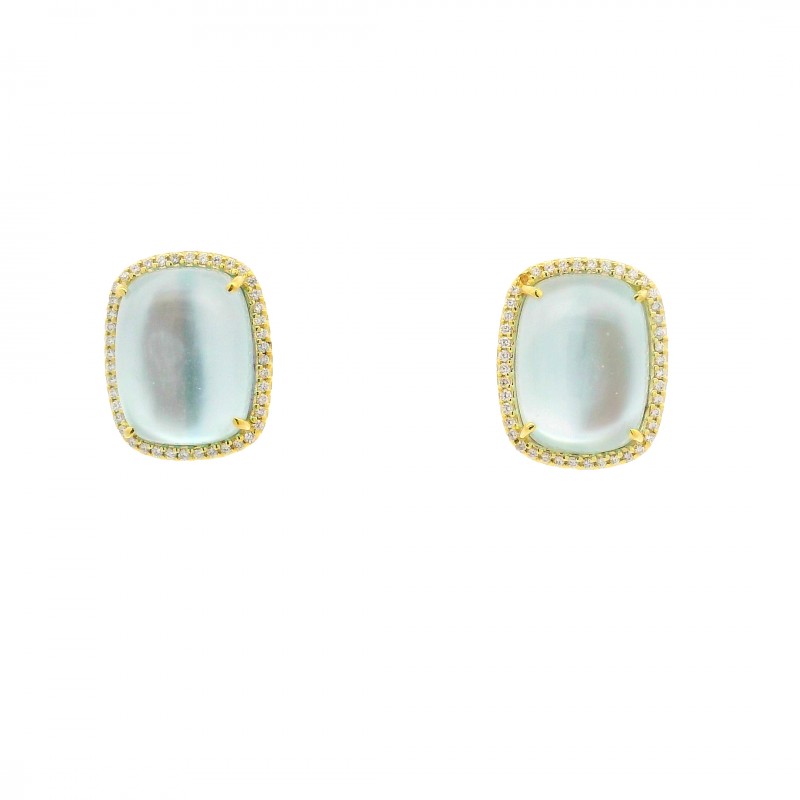 14k Yellow Gold Blue Topaz & Diamond Earrings