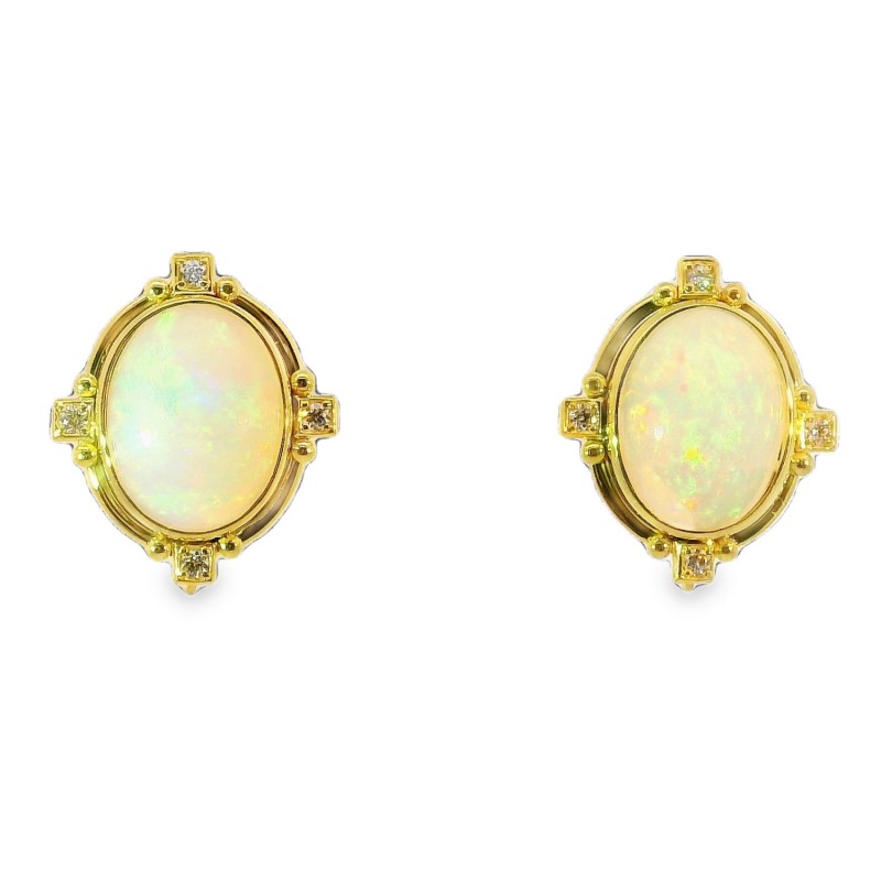 14k Yellow Gold Opal & Diamond Earrings