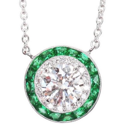 Kwiat 18k White Gold "Silhouette" Diamond and Emerald Pendant