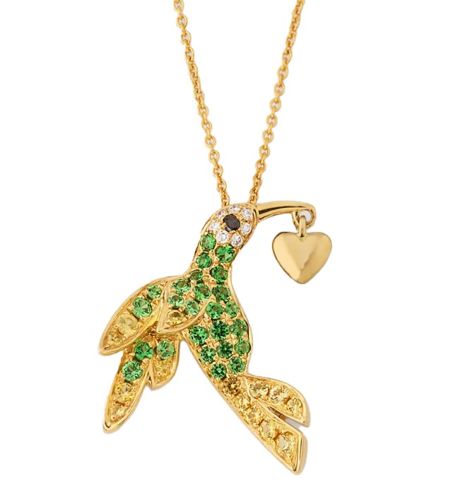 18k Yellow Gold, Tsavorite & Diamond Hummingbird Pendant