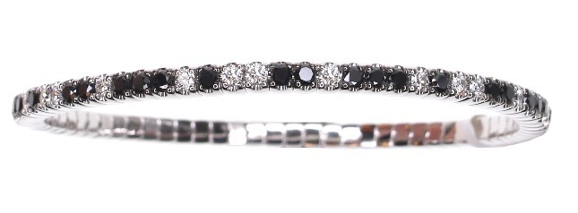 18K White Gold Black & White Diamond Stretch Bangle Bracelet