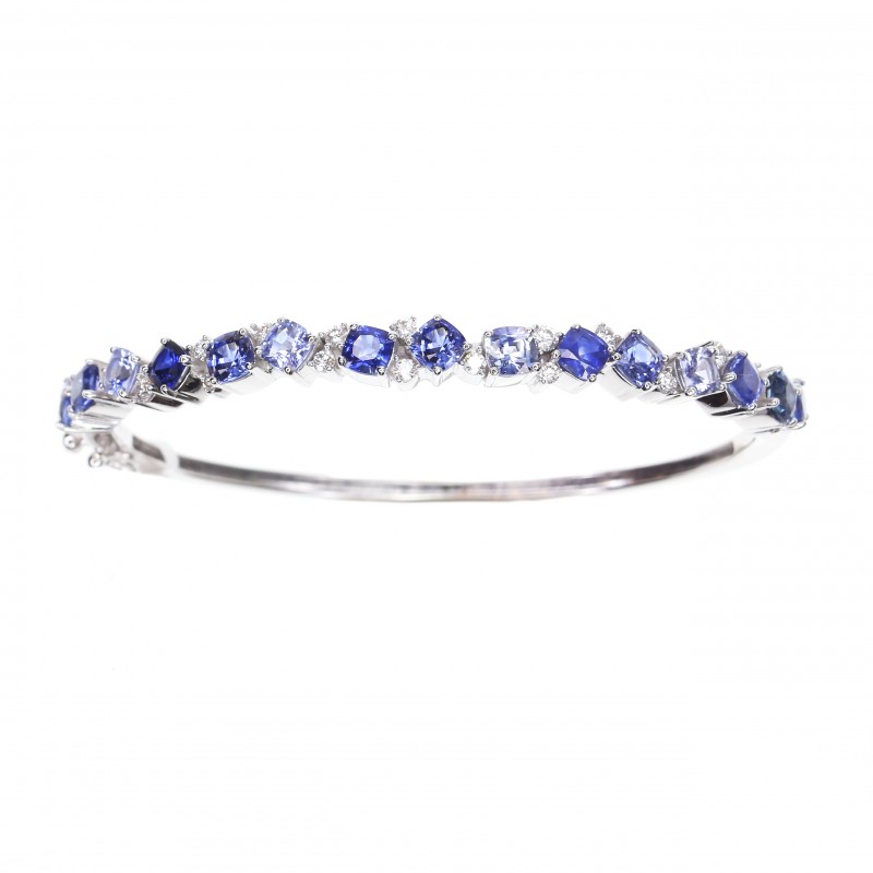 Penny Preville 18k White Gold Ombre Cluster Bangle With Diamonds & Sapphires