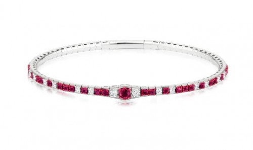 18k White Gold Stretch Bracelet with Rubies & Diamonds