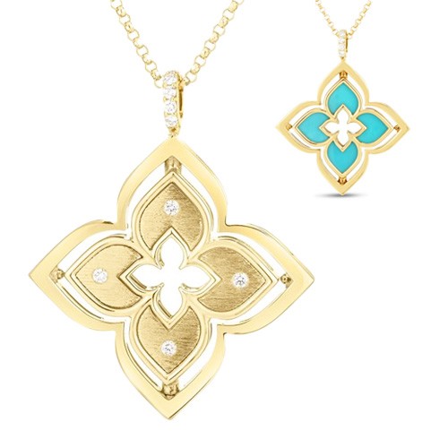 Roberto Coin 18k Yellow Gold Venetian Princess Diamond & Turquoise Reversible Pendant Necklace