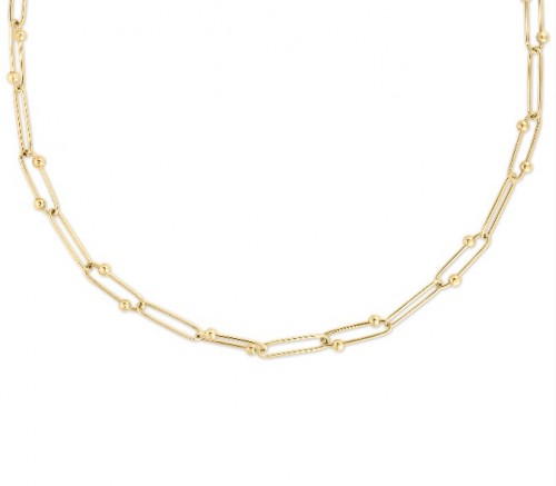 Roberto Coin 18k Yellow Gold Paperclip Chain Necklace  with Alternating Spheres