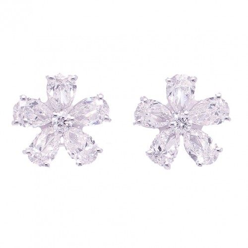 18k White Gold Diamond Flower Earrings