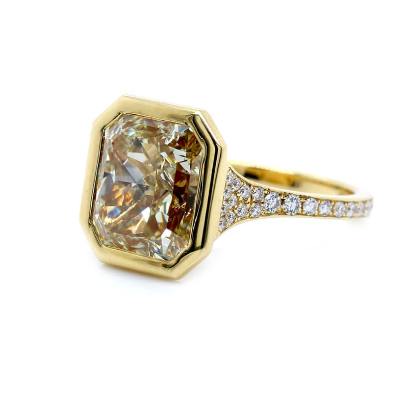 Rahaminov Yellow Gold Radiant Cut Bezel-Set Fancy Yellow Diamond Ring ...